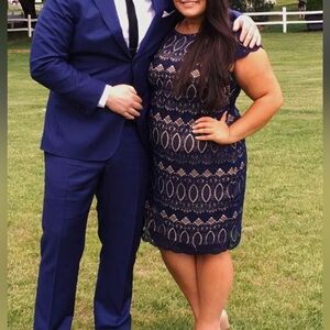 Eliza J Size 14W Navy Blue Lace Sheath Dress